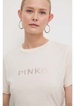 Pinko t-shirt bawełniany damski kolor beżowy 101752.A1NW ze sklepu ANSWEAR.com w kategorii Bluzki damskie - zdjęcie 169164199