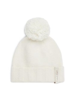 Calvin Klein Czapka Label Define Rib Beanie W/Pompom K60K611606 Écru ze sklepu MODIVO w kategorii Czapki zimowe damskie - zdjęcie 169191677