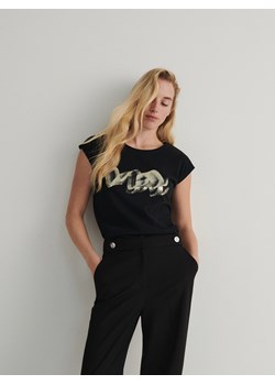 Reserved - Bawełniany t-shirt - czarny ze sklepu Reserved w kategorii Bluzki damskie - zdjęcie 169198207