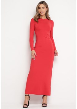Czerwona Dopasowana Sukienka Maxi z Długimi Rękawami Ovira ze sklepu Born2be Odzież w kategorii Sukienki - zdjęcie 169199898
