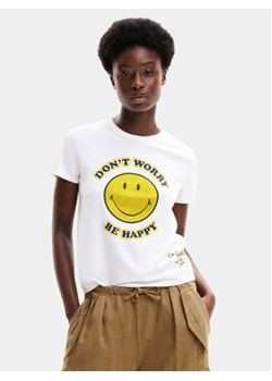Desigual T-Shirt More SMILEY 24SWTKAL Biały Slim Fit ze sklepu MODIVO w kategorii Bluzki damskie - zdjęcie 169204179