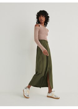 Reserved - Spódnica midi z paskiem - oliwkowy ze sklepu Reserved w kategorii Spódnice - zdjęcie 169206425