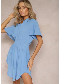 Niebieska Wiskozowa Sukienka Mini z Koszulową Górą o Rozkloszowanym Kroju Lerinka ze sklepu Renee odzież w kategorii Sukienki - zdjęcie 169206639