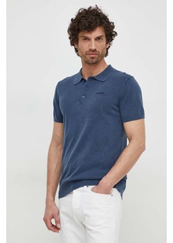 Guess polo z domieszką jedwabiu CREE kolor granatowy gładki M4GR07 Z3DN1 ze sklepu ANSWEAR.com w kategorii T-shirty męskie - zdjęcie 169213855