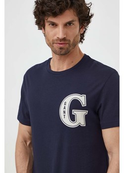 Gant t-shirt bawełniany męski kolor granatowy z nadrukiem ze sklepu ANSWEAR.com w kategorii T-shirty męskie - zdjęcie 169214005