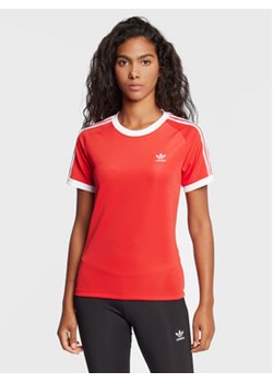adidas T-Shirt adicolor Classics 3-Stripes HM6413 Czerwony Slim Fit ze sklepu MODIVO w kategorii Bluzki damskie - zdjęcie 169232896