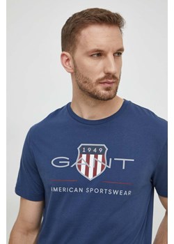 Gant t-shirt bawełniany kolor niebieski z nadrukiem ze sklepu ANSWEAR.com w kategorii T-shirty męskie - zdjęcie 169238747