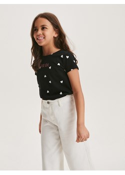 Reserved - Bawełniany t-shirt w serca - czarny ze sklepu Reserved w kategorii Bluzki dziewczęce - zdjęcie 169241697