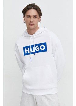 Hugo Blue bluza męska kolor biały z kapturem z nadrukiem 50522370 ze sklepu ANSWEAR.com w kategorii Bluzy męskie - zdjęcie 169242757