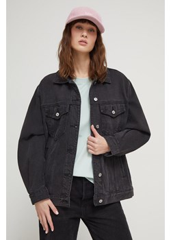 Abercrombie &amp; Fitch kurtka jeansowa damska kolor czarny przejściowa oversize ze sklepu ANSWEAR.com w kategorii Kurtki damskie - zdjęcie 169242887