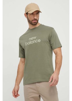 New Balance t-shirt bawełniany MT41582DEK męski kolor zielony z nadrukiem ze sklepu ANSWEAR.com w kategorii T-shirty męskie - zdjęcie 169243728