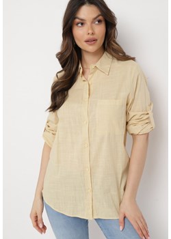 Beżowa Klasyczna Koszula z Bawełną i Lnem Vilenna ze sklepu Born2be Odzież w kategorii Koszule damskie - zdjęcie 169244148