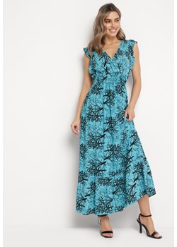 Niebieska Maxi Sukienka Rozkloszowana z Wiskozy z Kopertową Górą Wiracia ze sklepu Born2be Odzież w kategorii Sukienki - zdjęcie 169244207