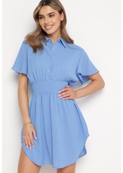Niebieska Koszulowa Sukienka Mini z Wiskozy o Rozkloszowanym Kroju Hokese ze sklepu Born2be Odzież w kategorii Sukienki - zdjęcie 169244347