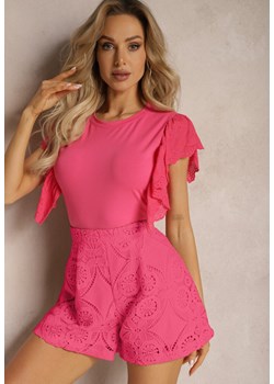 Różowa Bluzka z Bawełny Ozdobiona Haftowanymi Wstawkami na Rękawach Tainre ze sklepu Renee odzież w kategorii Bluzki damskie - zdjęcie 169245175