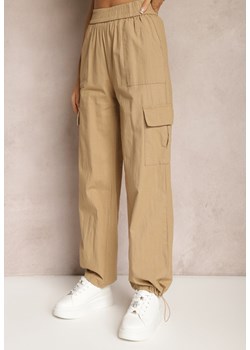 Beżowe Spodnie Spadochronowe z Wysokim Stanem i Kieszeniami z Klapami Nymfa ze sklepu Renee odzież w kategorii Spodnie damskie - zdjęcie 169245505