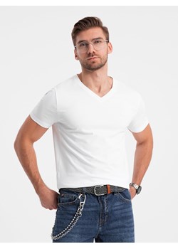 T-shirt męski V-NECK z elastanem - biały V1 OM-TSCT-0106 ze sklepu ombre w kategorii T-shirty męskie - zdjęcie 169250346