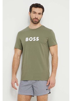 BOSS t-shirt bawełniany męski kolor zielony z nadrukiem ze sklepu ANSWEAR.com w kategorii T-shirty męskie - zdjęcie 169253795
