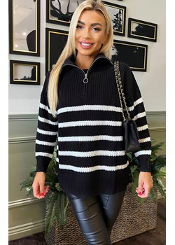 Czarny sweter damski w paski AXS0202, Kolor czarno-kremowy, Rozmiar M/L, AX Paris ze sklepu Primodo w kategorii Swetry damskie - zdjęcie 169257386