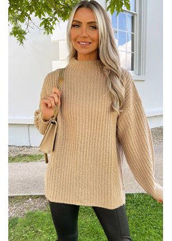 Beżowy sweter damski z dzianiny AXS0208, Kolor beżowy, Rozmiar M/L, AX Paris ze sklepu Primodo w kategorii Swetry damskie - zdjęcie 169257406