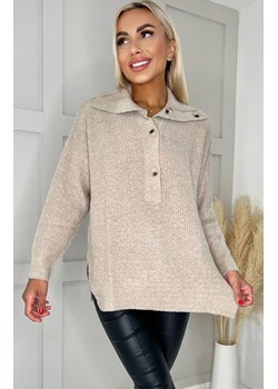 Beżowy sweter z ozdobnym kołnierzykiem AXS0222, Kolor beżowy, Rozmiar M/L, AX Paris ze sklepu Primodo w kategorii Swetry damskie - zdjęcie 169257427