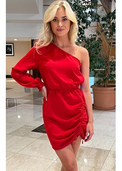 Czerwona mini sukienka z jednym rękawem DA1669, Kolor czerwony, Rozmiar L, AX Paris ze sklepu Primodo w kategorii Sukienki - zdjęcie 169257535