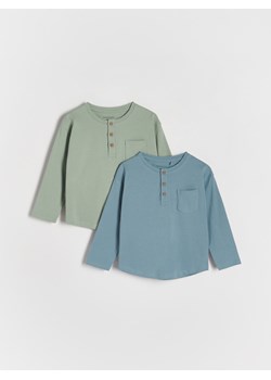 Reserved - Koszulka longsleeve z kieszenia 2 pack - jasnozielony ze sklepu Reserved w kategorii Kaftaniki i bluzki - zdjęcie 169293239