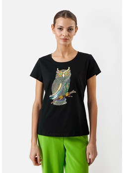 Czarny t-shirt z sową ze sklepu Molton w kategorii Bluzki damskie - zdjęcie 169315588
