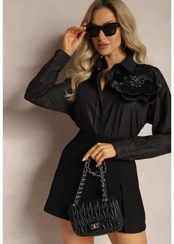 Czarna Klasyczna Koszula z Aplikacją 3D z Kwiatowym Motywem Xirena ze sklepu Renee odzież w kategorii Koszule damskie - zdjęcie 169317837