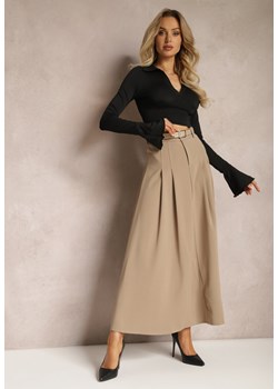 Beżowa Rozkloszowana Spódnica Maxi z Paskiem na Klamrę Sadalin ze sklepu Renee odzież w kategorii Spódnice - zdjęcie 169317936