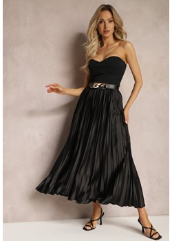 Czarna Plisowana Spódnica Maxi z Gumką w Talii Lirendil ze sklepu Renee odzież w kategorii Spódnice - zdjęcie 169317956