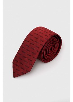HUGO krawat jedwabny kolor czerwony ze sklepu ANSWEAR.com w kategorii Krawaty - zdjęcie 169318627