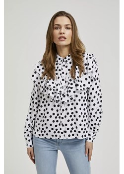 Koszula z falbaną i długimi rękawami ze wzorem kropek czarno-biała ze sklepu Moodo.pl w kategorii Koszule damskie - zdjęcie 169320918