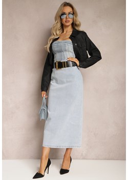 Jasnoniebieska Jeansowa Spódnica Midi Bawełniana z Ażurowym Paskiem i Klamrą Allerio ze sklepu Renee odzież w kategorii Spódnice - zdjęcie 169321776