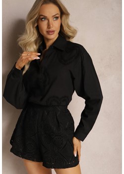 Czarna Bawełniana Koszula z Haftowanymi Sercami Tesialla ze sklepu Renee odzież w kategorii Koszule damskie - zdjęcie 169321806