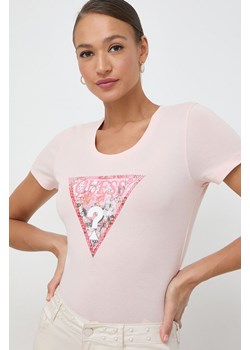 Guess t-shirt damski kolor różowy W4GI21 J1314 ze sklepu ANSWEAR.com w kategorii Bluzki damskie - zdjęcie 169326005