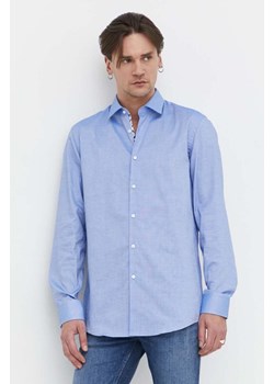 HUGO koszula bawełniana męska kolor niebieski slim z kołnierzykiem klasycznym 50513916 ze sklepu ANSWEAR.com w kategorii Koszule męskie - zdjęcie 169328836