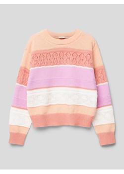 Sweter z dzianiny z haftem angielskim ze sklepu Peek&Cloppenburg  w kategorii Swetry dziewczęce - zdjęcie 169331007