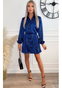 Koszulowa sukienka mini z długim rękawem i wiązaniem w talii DA1614, Kolor niebiesko-czarny, Rozmiar S, AX Paris ze sklepu Primodo w kategorii Sukienki - zdjęcie 169335616