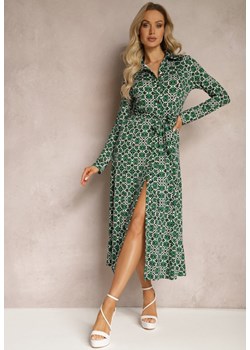 Zielona Sukienka Maxi o Taliowanym Kroju z Paskiem w Geometryczny Wzór Perani ze sklepu Renee odzież w kategorii Sukienki - zdjęcie 169374978