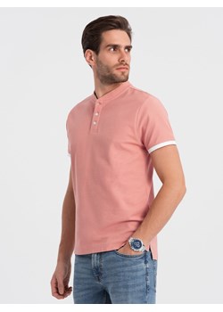 Męska koszulka polo bez kołnierzyka - różowa V7 OM-TSCT-0156 ze sklepu ombre w kategorii T-shirty męskie - zdjęcie 169390338