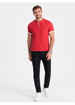 Koszulka męska polo bez kołnierzyka - czerwona V2 OM-TSCT-0156 ze sklepu ombre w kategorii T-shirty męskie - zdjęcie 169390368