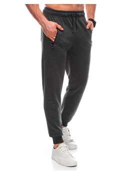 Spodnie męskie dresowe 1435P - grafitowe ze sklepu Edoti w kategorii Spodnie męskie - zdjęcie 169393545