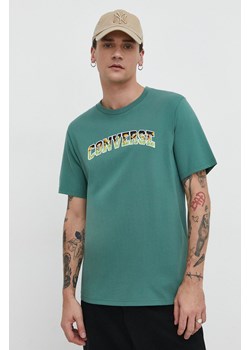 Converse t-shirt bawełniany męski kolor zielony z nadrukiem ze sklepu ANSWEAR.com w kategorii T-shirty męskie - zdjęcie 169396555