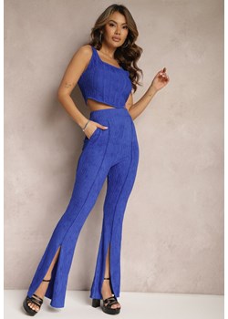 Niebieski Prążkowany Komplet Top i Spodnie Dzwony Leria ze sklepu Renee odzież w kategorii Komplety i garnitury damskie - zdjęcie 169404055