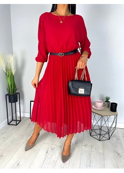 Czerwona Plisowana Sukienka z Paskiem ze sklepu ModnaKiecka.pl w kategorii Sukienki - zdjęcie 169405838