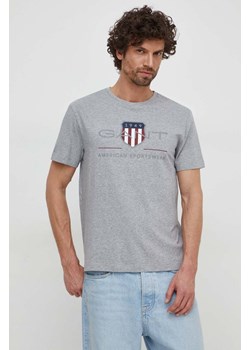 Gant t-shirt bawełniany kolor szary z nadrukiem ze sklepu ANSWEAR.com w kategorii T-shirty męskie - zdjęcie 169406885