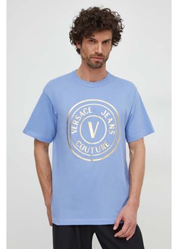 Versace Jeans Couture t-shirt bawełniany męski kolor niebieski z nadrukiem 76GAHT04 CJ00T ze sklepu ANSWEAR.com w kategorii T-shirty męskie - zdjęcie 169407399
