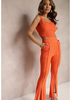 Pomarańczowy Prążkowany Komplet Top i Spodnie Dzwony Leria ze sklepu Renee odzież w kategorii Komplety i garnitury damskie - zdjęcie 169417369
