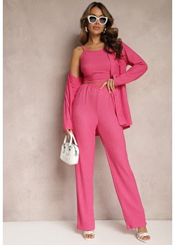 Różowy 3-częściowy Plisowany Komplet z Topem Koszulą i Spodniami Vinett ze sklepu Renee odzież w kategorii Komplety i garnitury damskie - zdjęcie 169420029